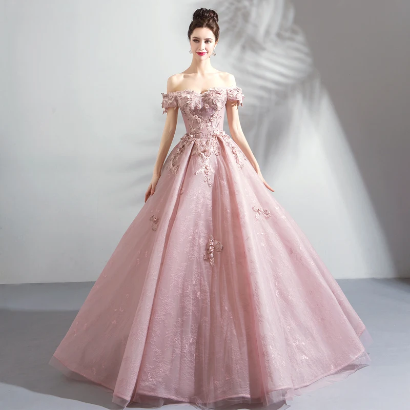 Платья для выпускного вечера 2019 Vestido розовое кружевное бальное платье с