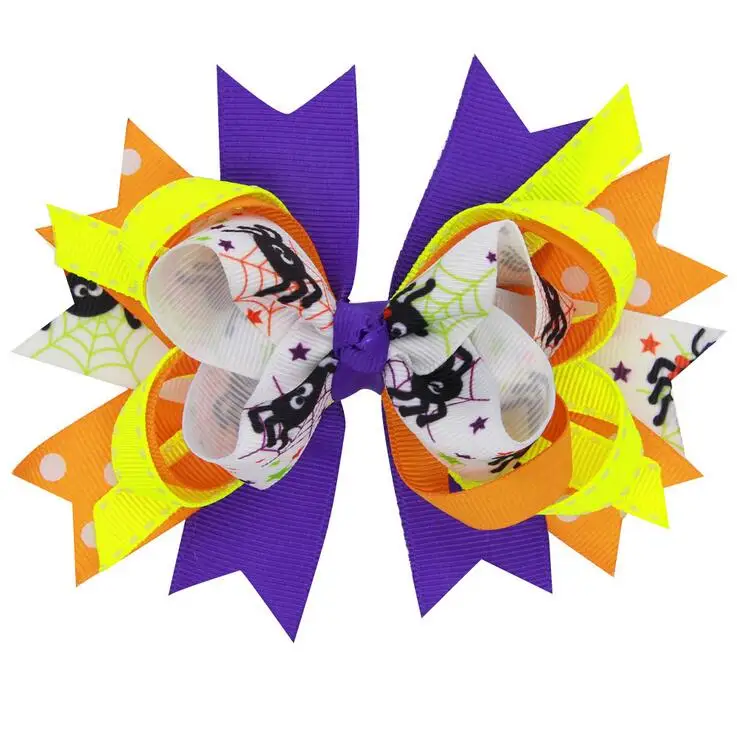 100 шт Хэллоуин волос бант счастливый оранжевый черный блестящий заколка для