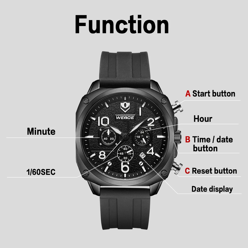 WEIDE мужской черный силиконовый ремень кварцевые Move Мужские t модные повседневные повторитель сигнала тревоги Календарь Часы наручные часы Relogio Masculino