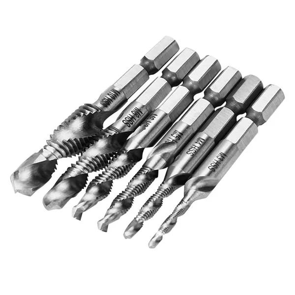 6 pcs HSS 1/4 Inch Hex Shank Combination Drill Tap Bit Set Metric Deburr Countersink Bits | Инструменты