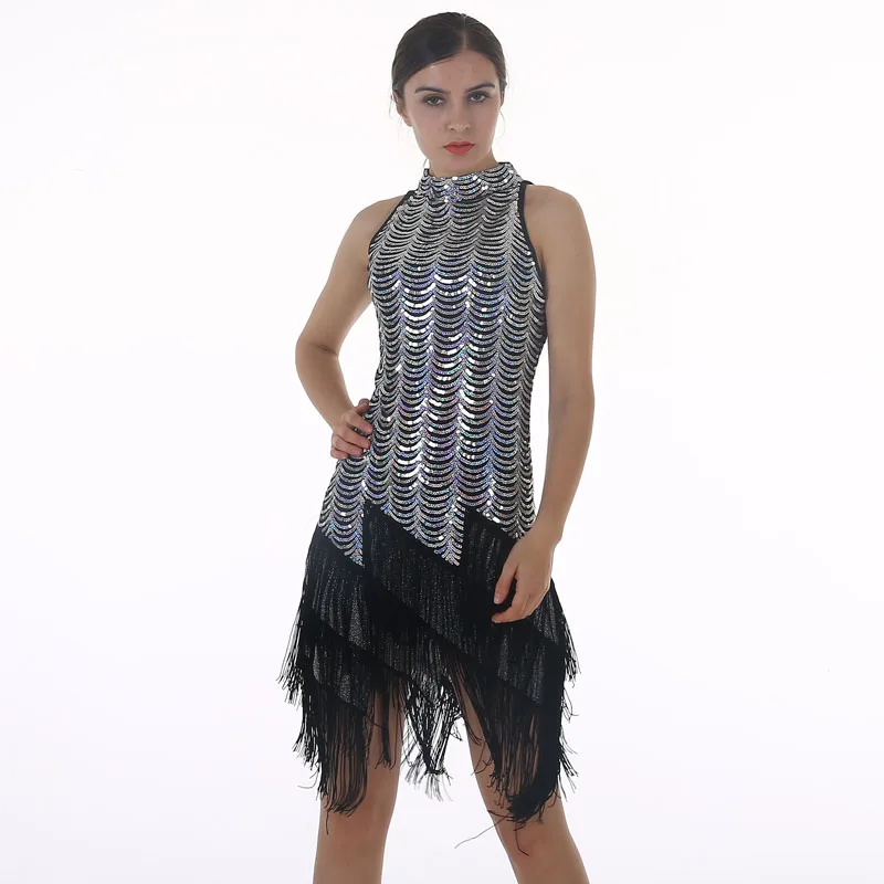 BLINGSTORY платья с блестками 1920s Great Gatsby блесток кисточкой одежда без рукавов Клубная платье с открытыми плечами летний халат Femme