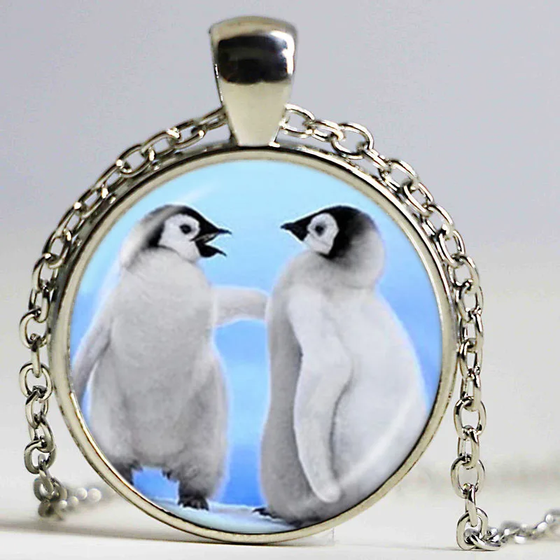 Black and White Penguin Mother Baby Photo Necklace Family Jewelry Polar Bird Animal Sweater Silver Color Pendant | Украшения и