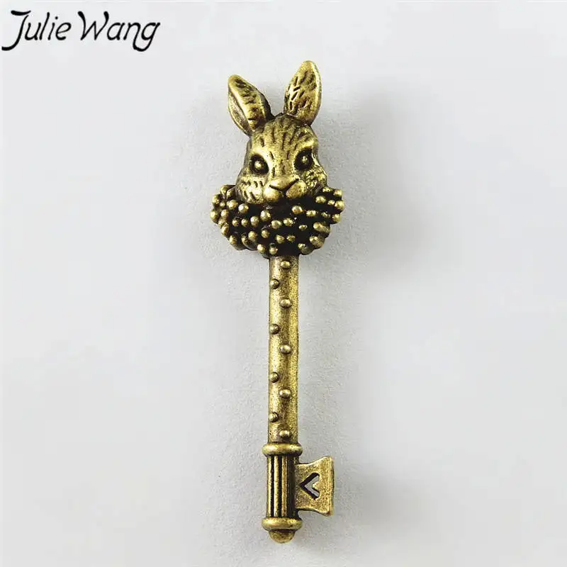 

Julie Wang 10pcs Alloy Rabbit Key Antique Bronze Vintage Charms Necklace Pendants Earrings Jewelry Making Metal Accessory