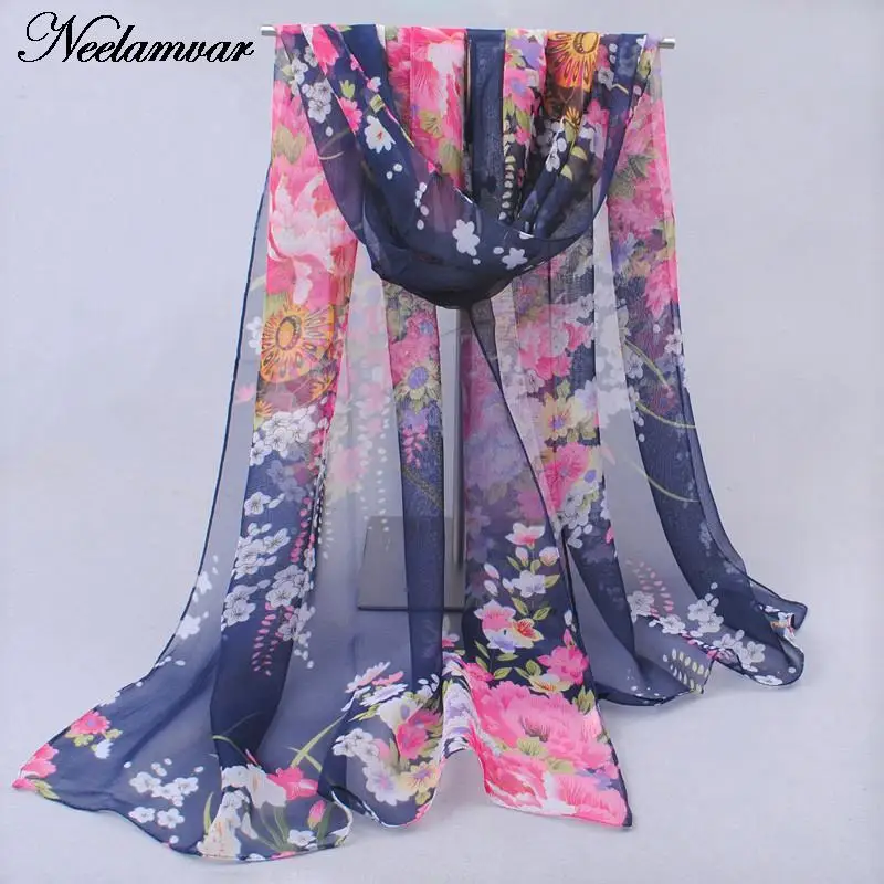 Женские шифоновые палантины в богемном стиле тонкие длинные шали с цветочным