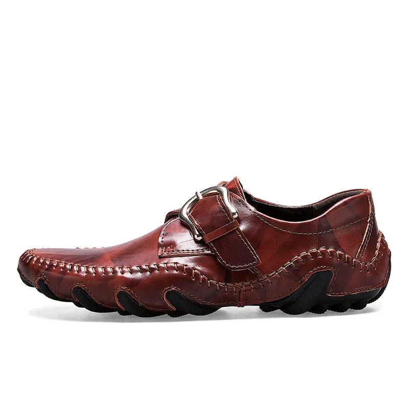Red Brown ALCUBIEREE/ г.; модные мужские мокасины из натуральной кожи; Мужская дышащая удобная обувь для вождения без застежки; мужские мокасины; лоферы - Цвет: Red Brown