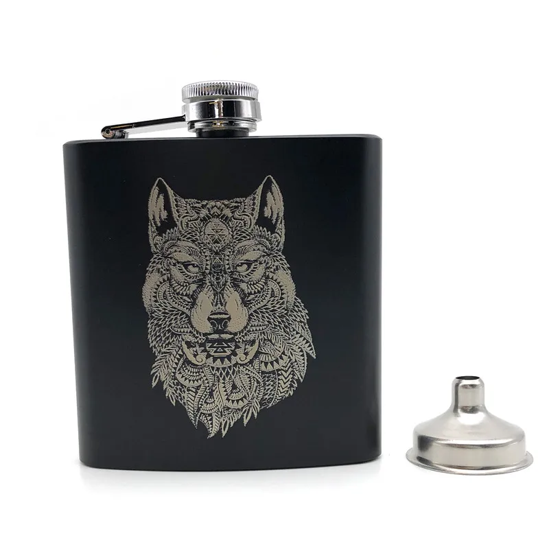 W3 Alalinong Wolf Totem черная фляга 6 унций из нержавеющей стали именная фляжка для спирта Whiskey фляга для спиртных напитков подарок для мужчин - Цвет: W3