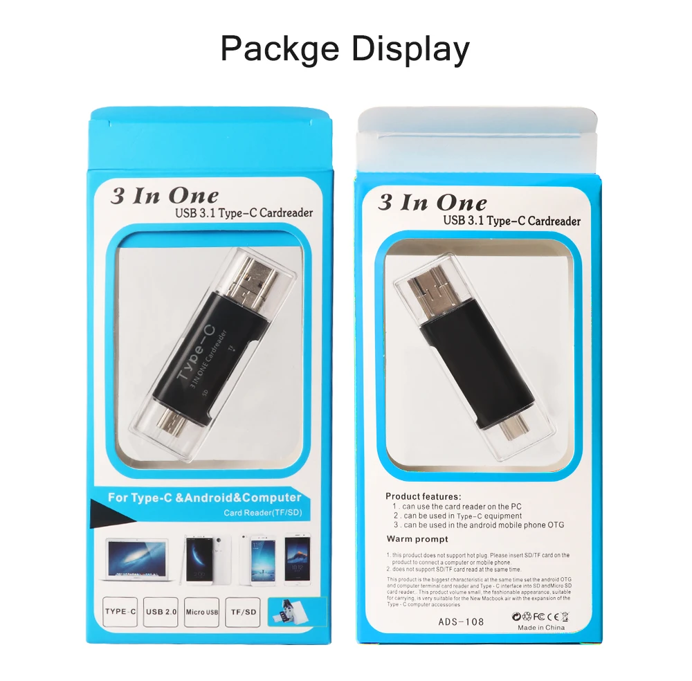 Raugee type C и Micro USB OTG кард-ридер 3 в 1 USB-C 2,0 Универсальный TF SD Разъем для чтения для мобильного телефона ПК Mac компьютерный адаптер