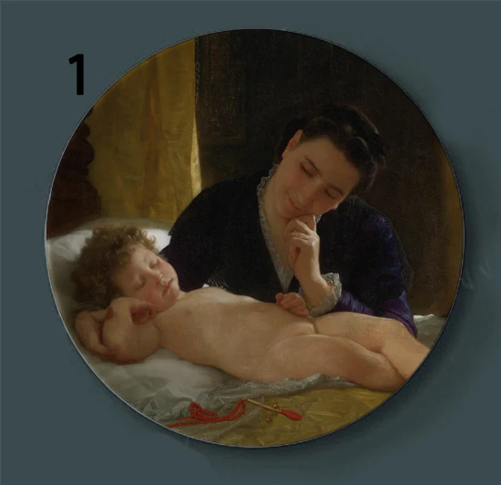 1 Bouguereau настенные декоративные тарелки классическое художественное блюдо отель фон дисплей мать и ребенок картина маслом тарелка - Цвет: 1