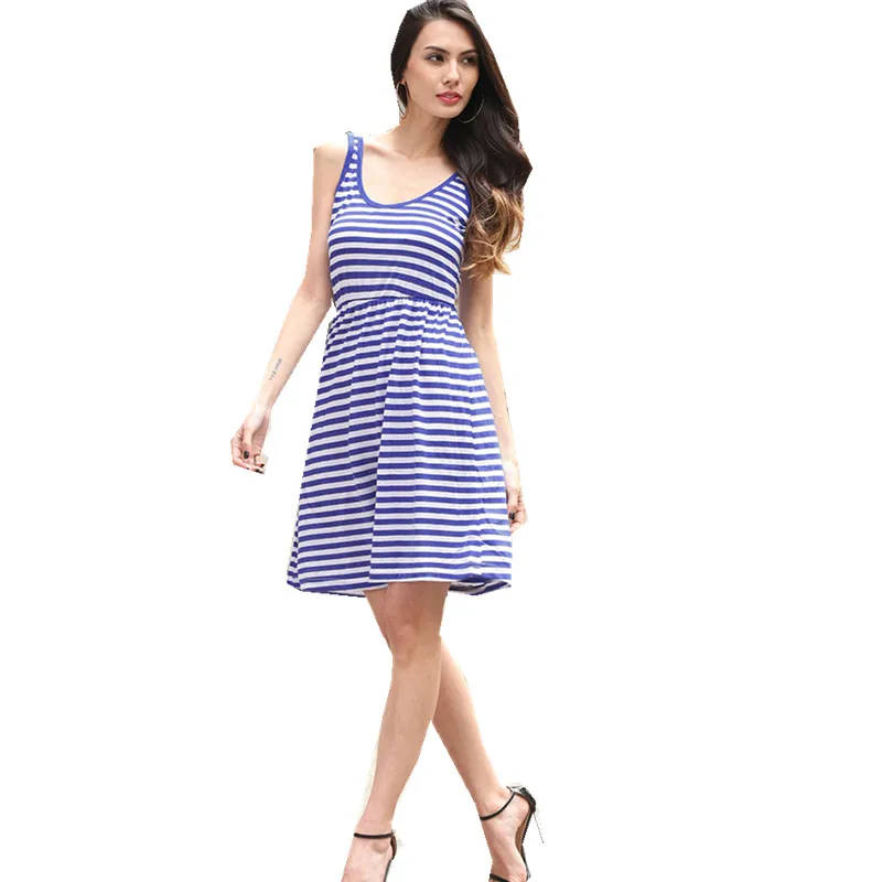 2017 Для женщин летние полосатые платье Тонкий был тонкий темперамент без рукавов