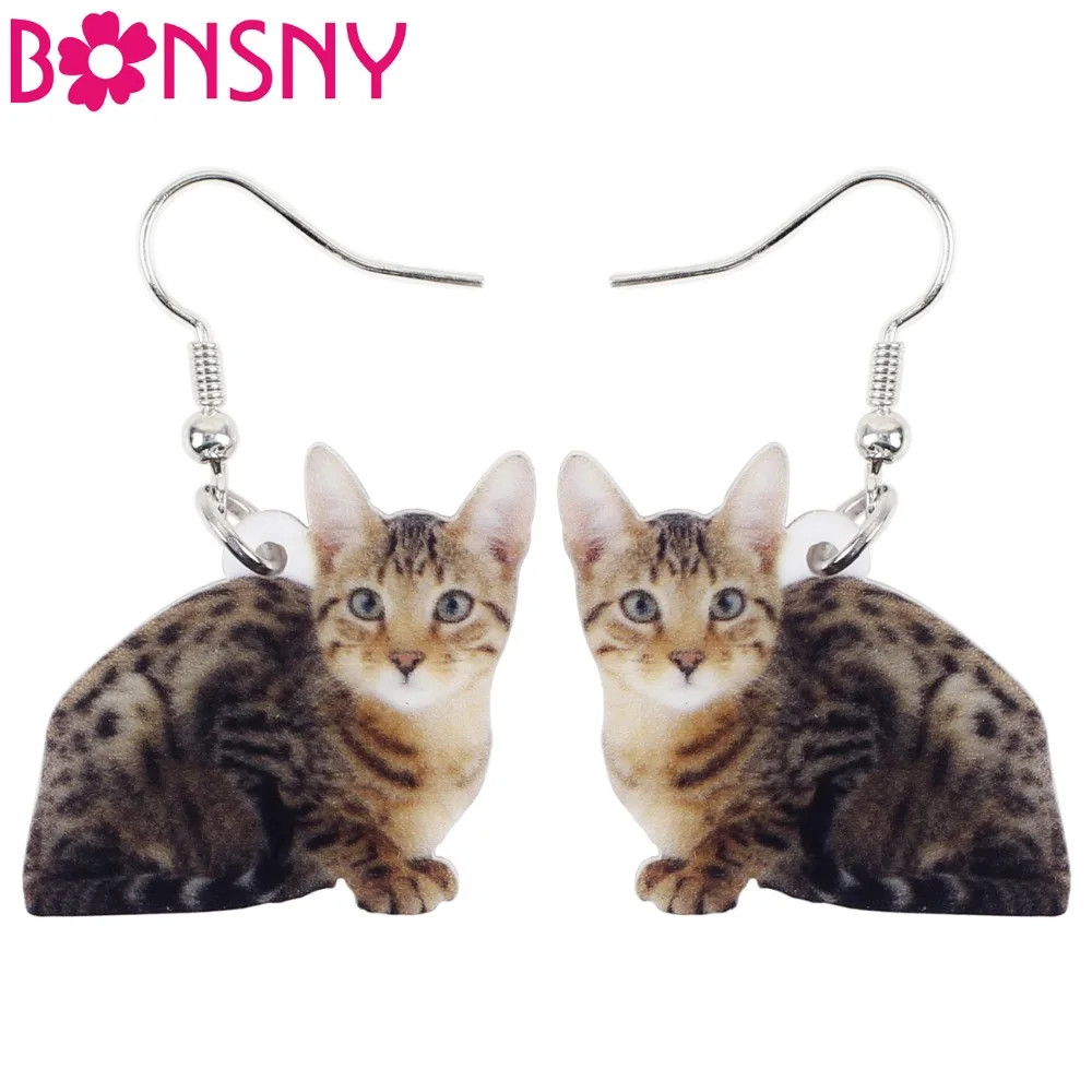 Bonsny акриловые Мультяшные новинка кошка котенок большие длинные висячие серьги