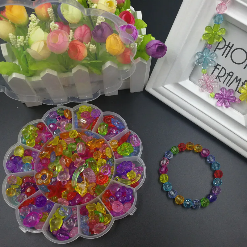 Crystal Diy Beads Toys for Kids Children Handmade Necklaces Bracelets Beads Jewelry Making Kit Set Kids Educational Toys Girls Gift - Цвет: Crystal