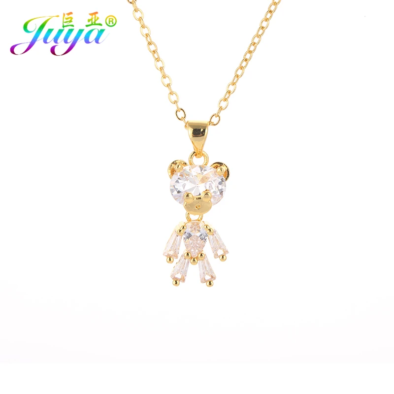 Juya Gold/Rose Gold Handmade Cubic Zirconia Animal Toy Bear Suspension Charm Pendant Accessories For Women Kids Jewelry Making | Украшения