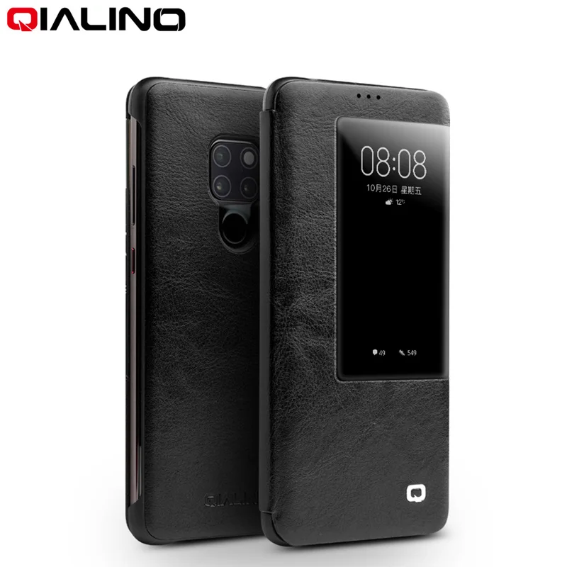 QIALINO, стильный тонкий чехол из натуральной кожи для huawei mate 20 Pro, роскошный флип-чехол ручной работы с умным окном для mate 20