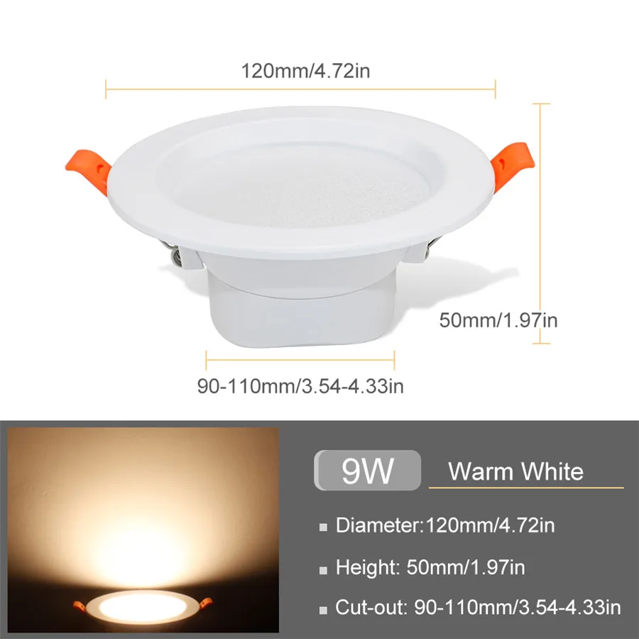 9W Warm White Светодиодный светильник 3 Вт 5 Вт 9 Вт 12 Вт 20 Вт Встраиваемый светодиодный точечный светильник 220 в теплый белый холодный белый сменный цвет домашнее точечное освещение - Испускаемый цвет: 9W Warm White