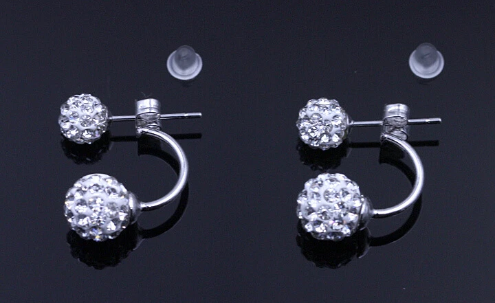 Серьги из серебра 925 пробы с двойными круглыми бусинами цирконием класса ААА и