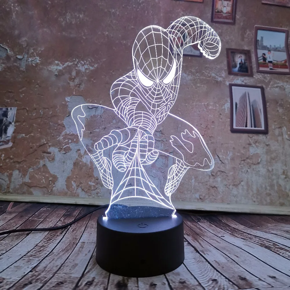 Крутой мальчик подарки 3D Светодиодная лампа Marvel Человек паук ночник сенсорный 7