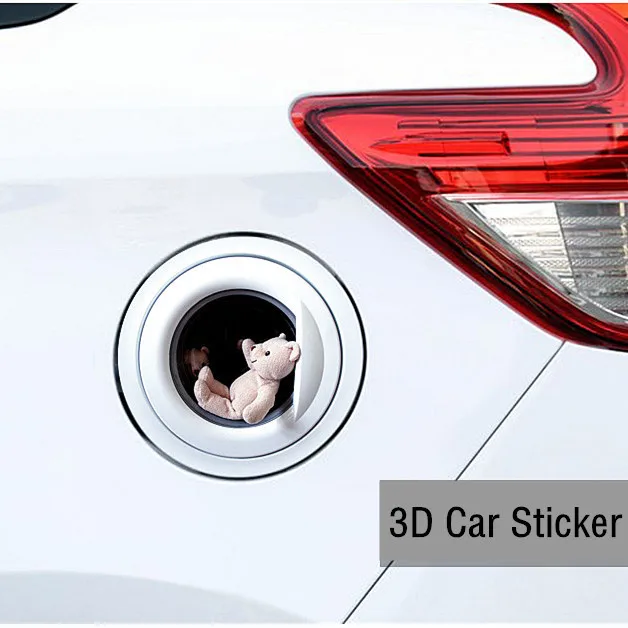 Hot!! 13*13 Funny Car Sticker 3D Teddy bear car Fuel tank cover stickers Vinyl Decals Waterproof Stickers Decoration Styling | Автомобили