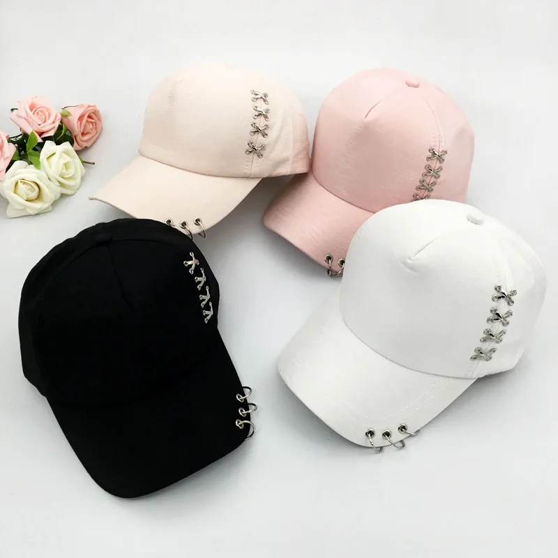Корейская мода стильная шапка с кольцами однотонная Snapback хип хоп кепка летняя