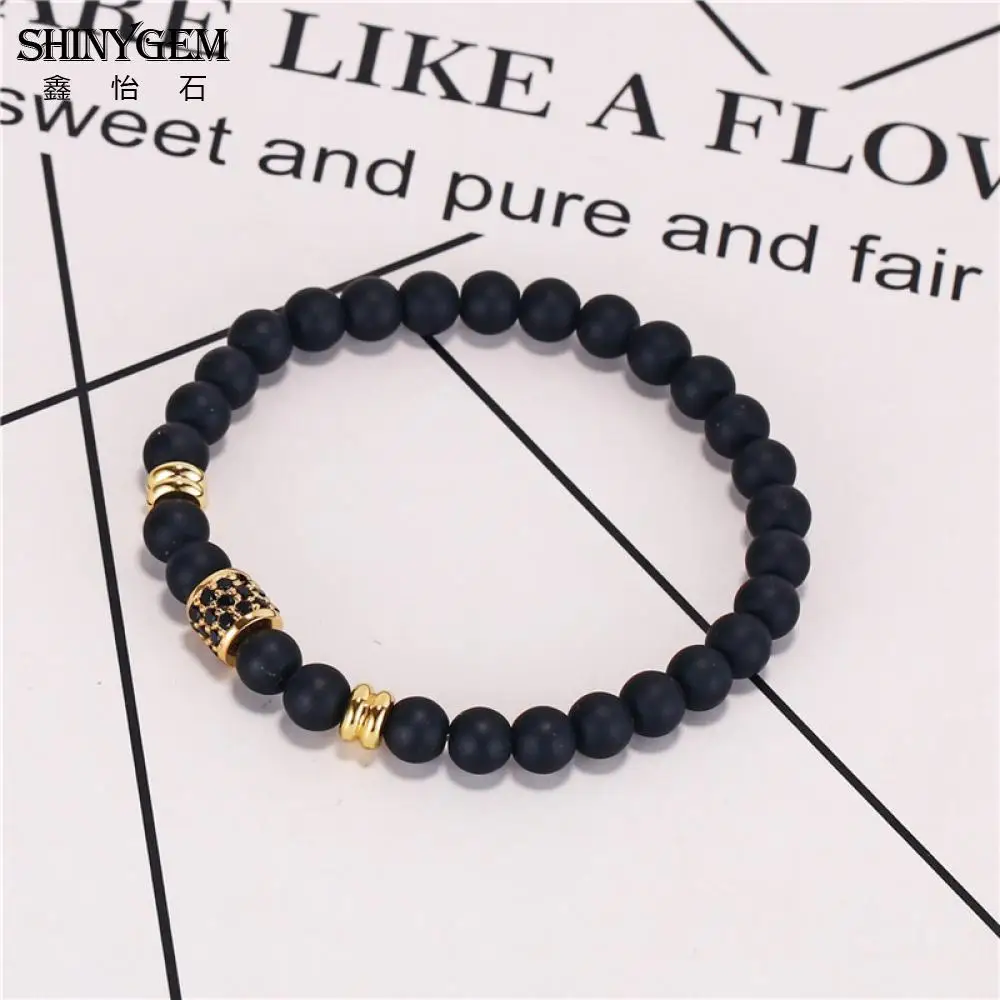 ShinyGem Handmade Agates Yoga Bracelets DIY Elastic Natural Stone Black Matte Onyx Bead For Women Men | Украшения и аксессуары