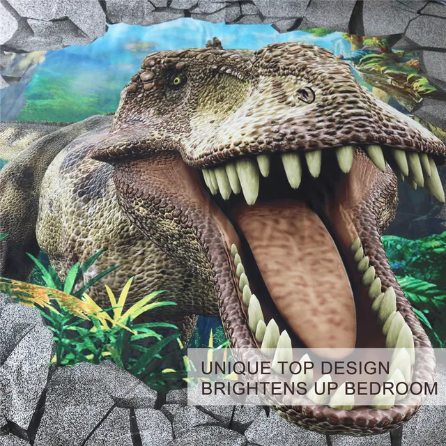 BlessLiving Dinosaur Bedding Set 3D Scary Animal Bedspreads for Teen Boys Cracked Bricks Bed Set Tyrannosaurus Teeth Duvet Cover 3
