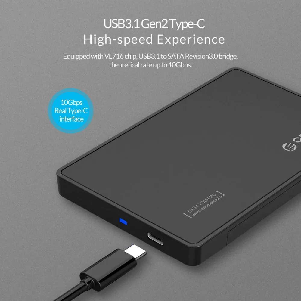 Корпус жесткого диска ORICO 2 5 дюйма SATA3.0 toType C USB c жесткий диск BoxSupport UASP для ssd samsung HDD