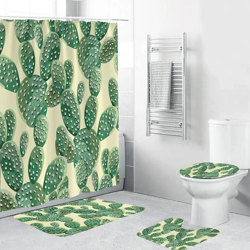 4 шт. набор для декора дома и ванной комнаты желтый фон с рисунком кактуса чехол