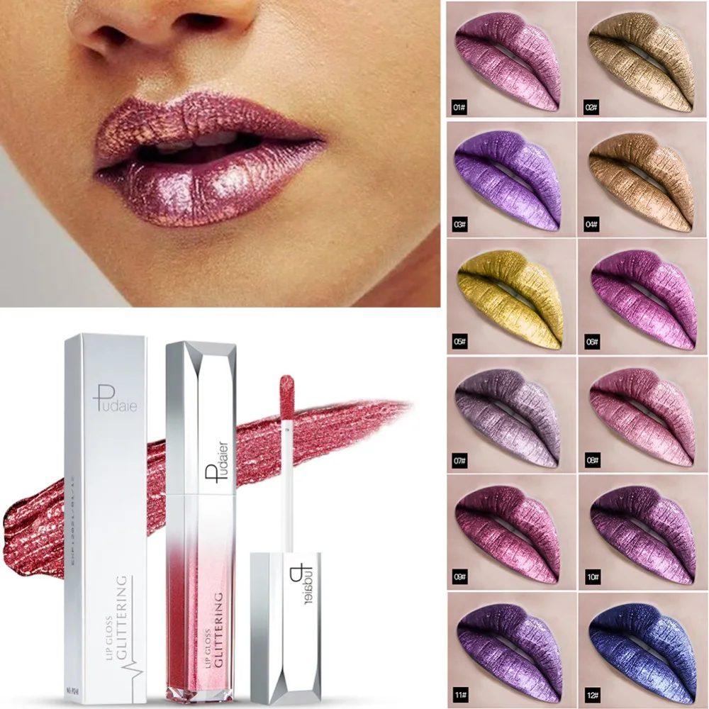 Pudaier 18 Colors 5ml Glitter Metallic Lip Gloss Makeup Liquid Lipstick Waterproof Long Lasting Moisturizing Lipgloss | Красота и