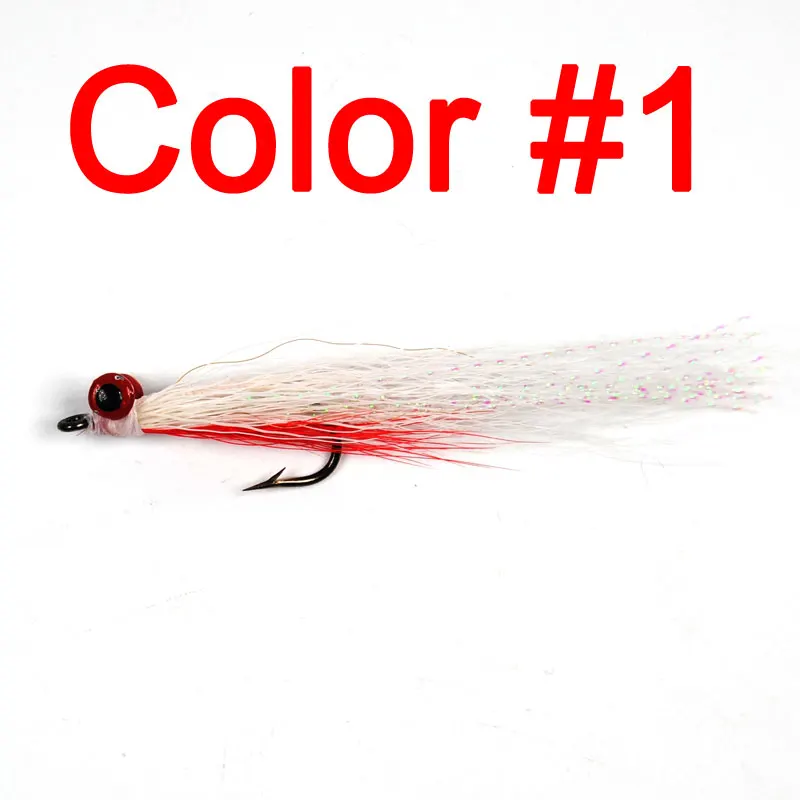 6 шт.#4 привести голову клоузера Минноу Bucktail соленой воды Рыбалка Fly обманщик мухи Шартрез/белый, шартрез/желтый, красный/белый - Цвет: color 1
