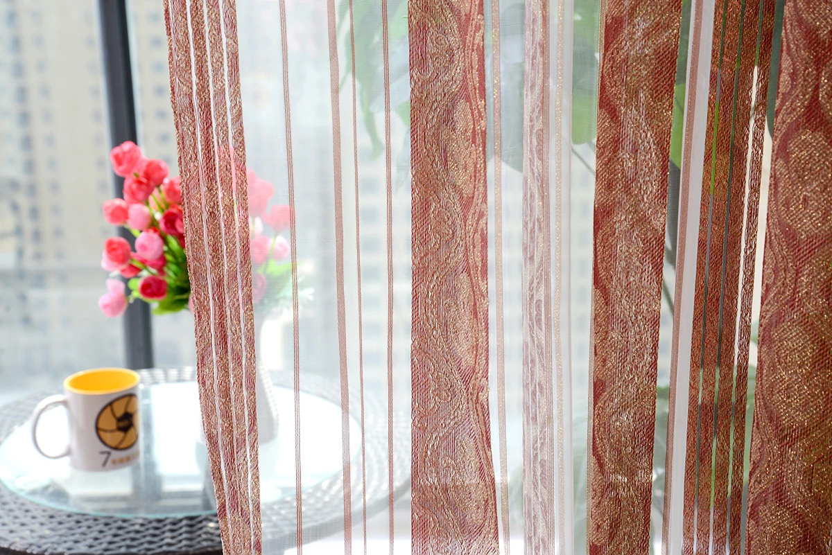 MYRU высококачественная прозрачная штора с вышивкой красная оконная в полоску для