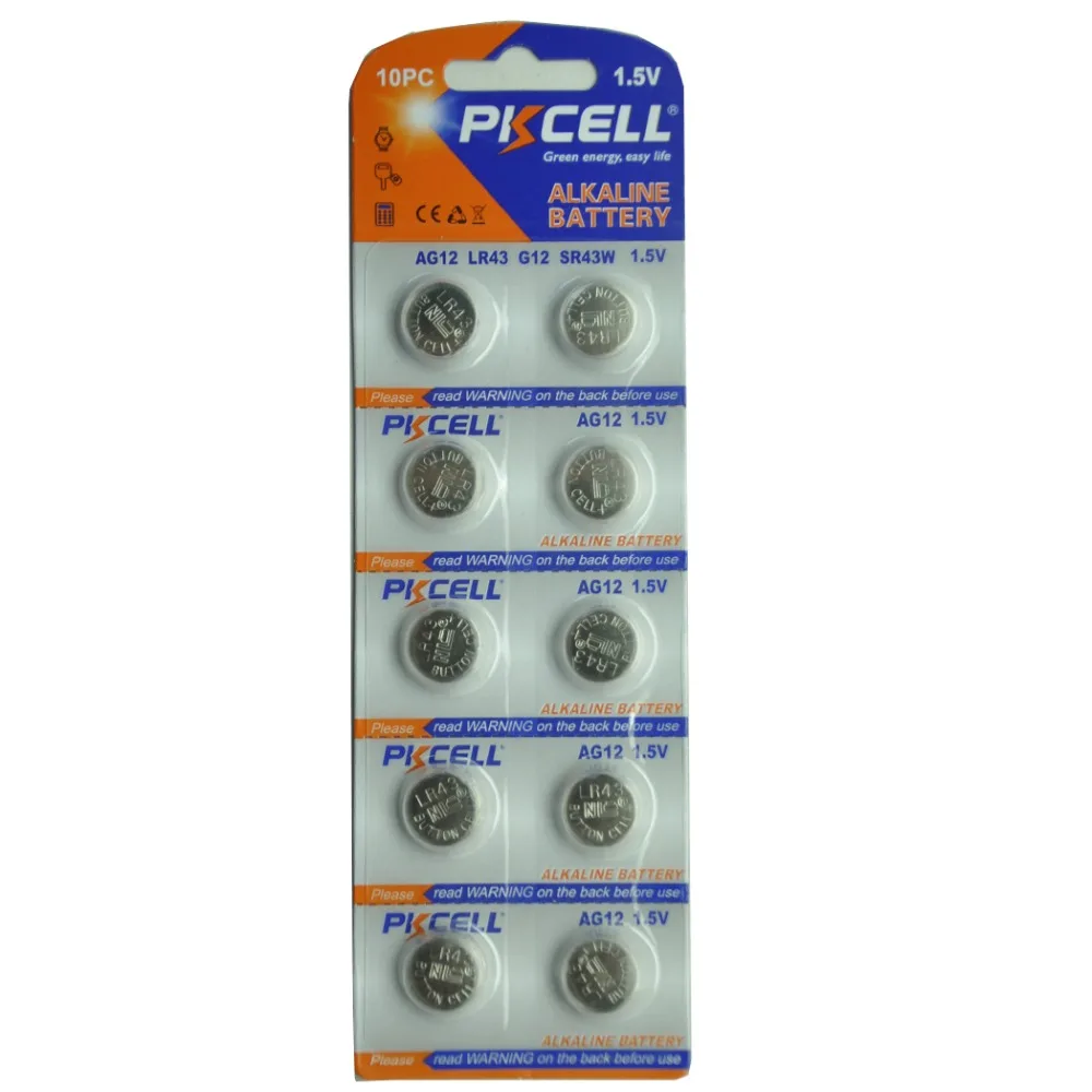 20 шт./лот PKCELL LR43 Кнопка батарея для монет Щелочная AG12 V12GA SR43W SG12 260 1 5 V кнопка |