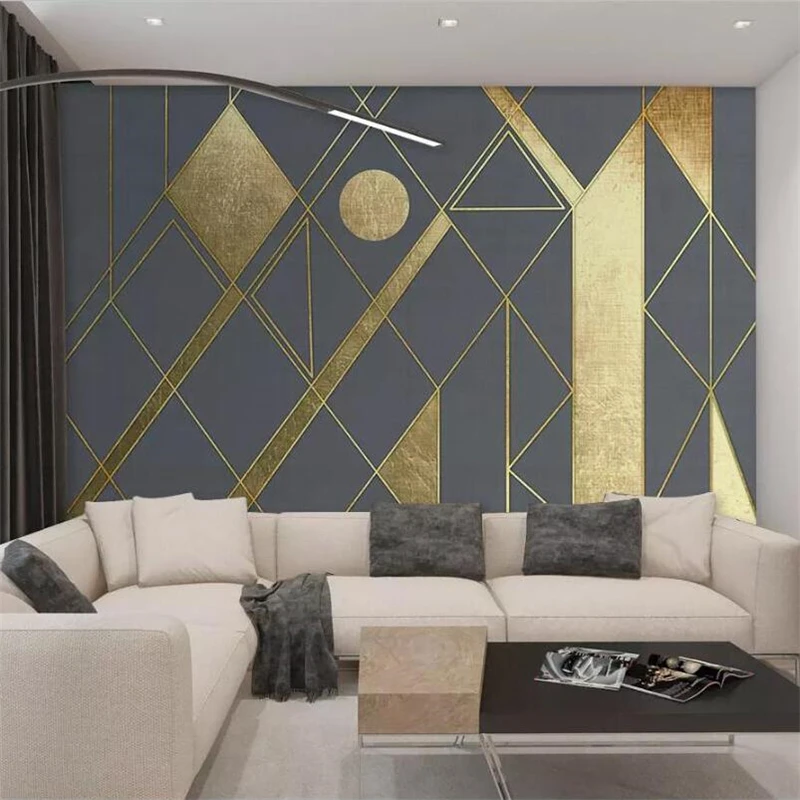 beibehang Wallpaper custom large high-end Nordic simple personality abstract geometric golden TV background wall | Обустройство дома