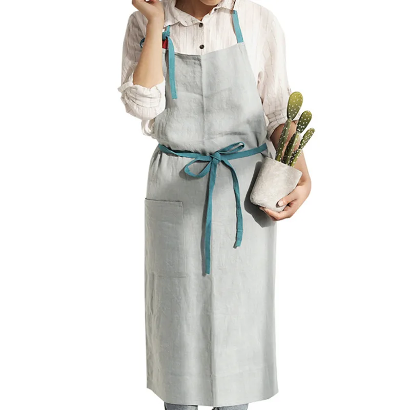 Длинный хлопковый фартук зеленого и синего цвета для дома кухни готовки выпечки