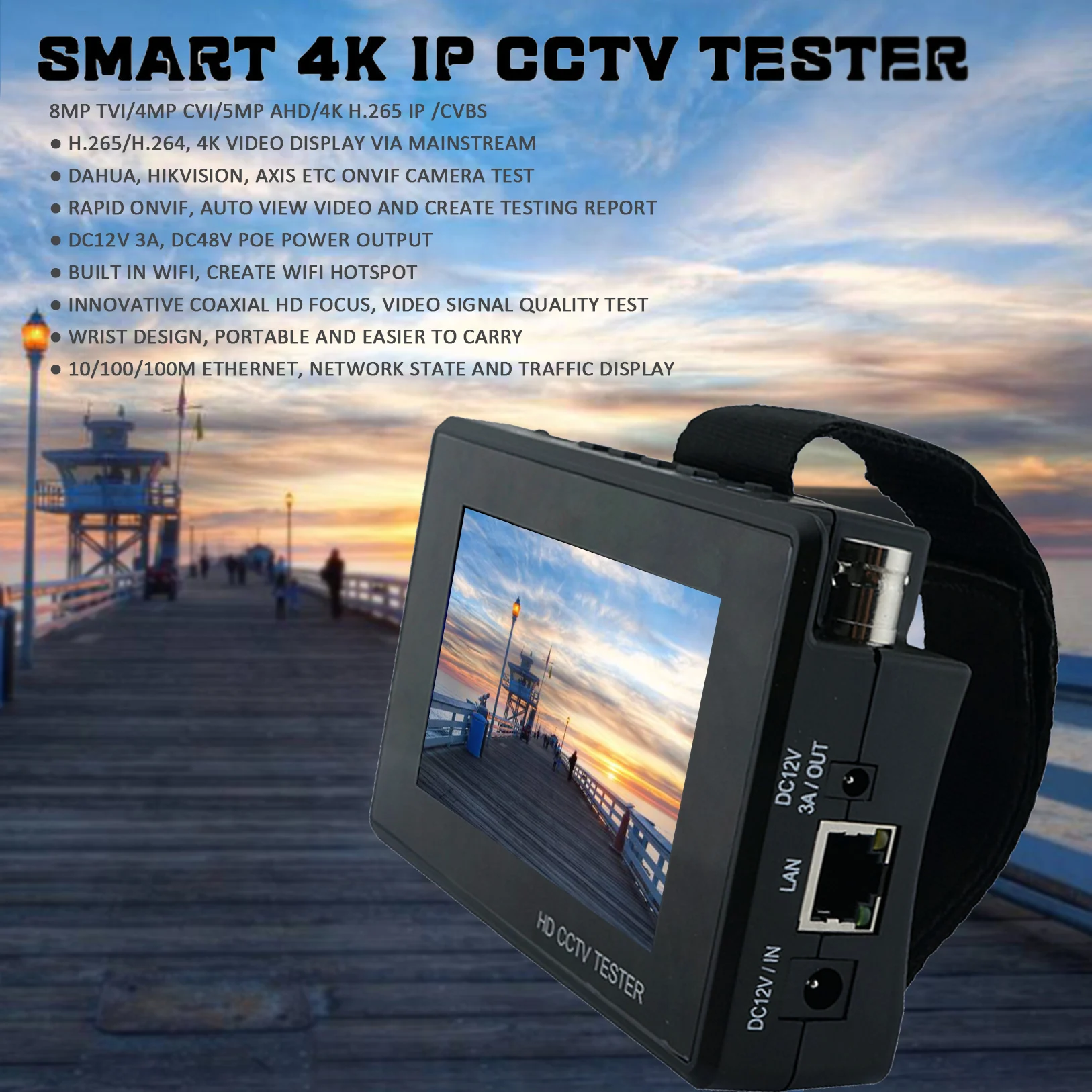 Умный тестер CCTV 8 Мп IPC 1800 Plus H265 264 Guide 4 дюйма 4K IP камера монитор Wi Fi AHD/TVI / CVI