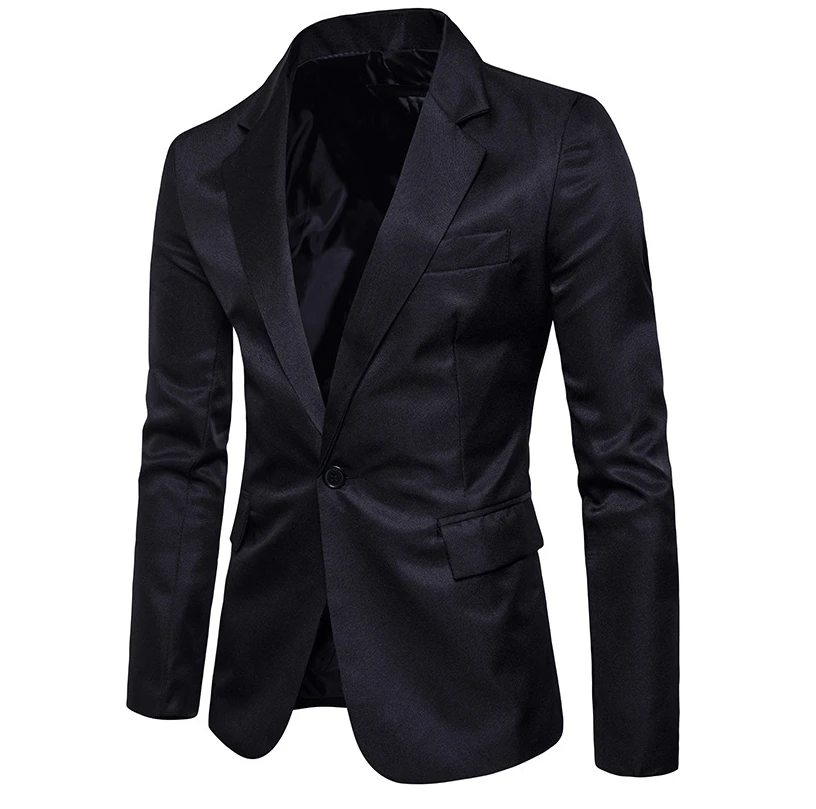 SUKIWML бренд блейзер Masculino Slim Fit Мужской Блейзер Осень однотонный деловой блейзер мужской свадебный костюм M-3XL - Цвет: Black