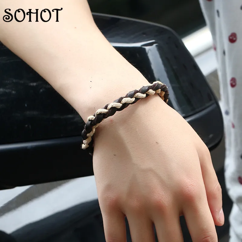 SOHOT Модные женские и мужские классические плетеные браслеты ручной работы из