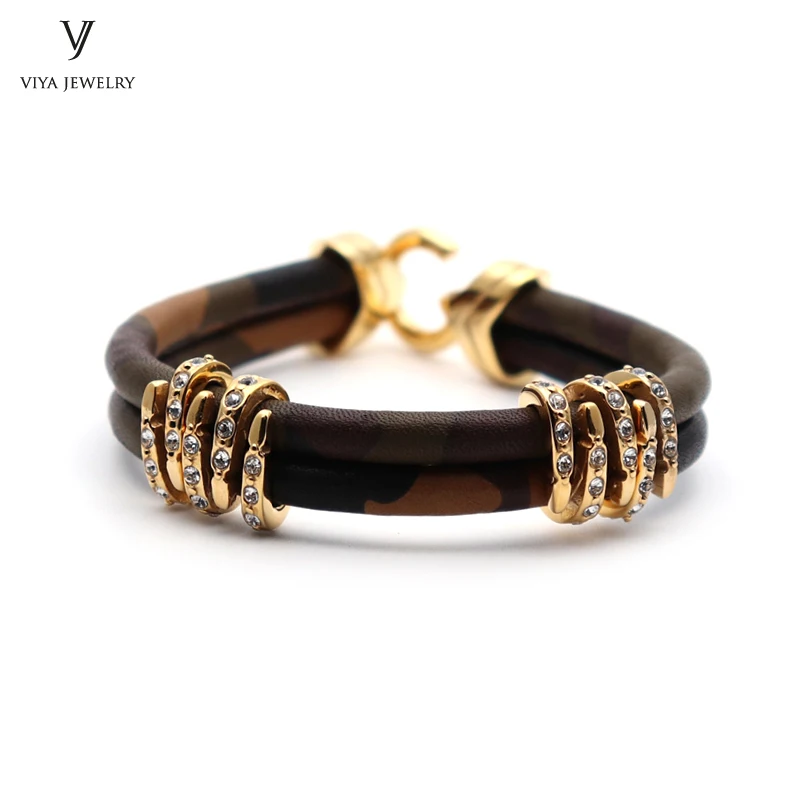 Новое поступление очаровательные камуфляжные кожаные мужские браслеты из двух