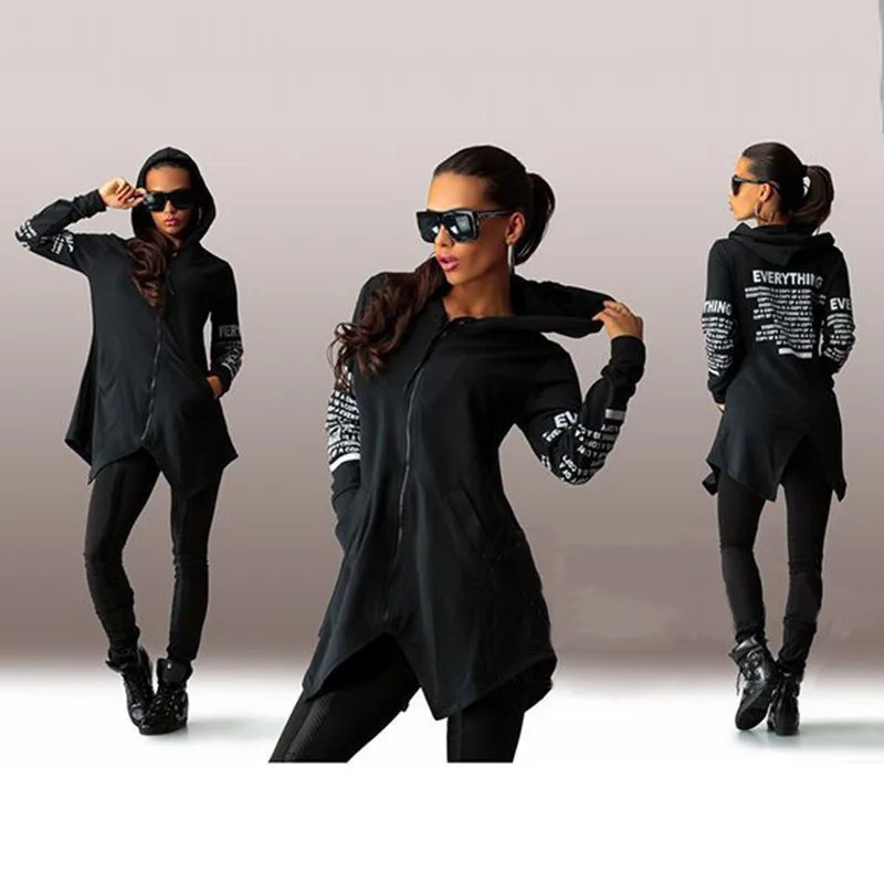 Plus Size S-5XL Autumn Winter Women Hoodies Sweatshirts Letter Print Pullover Harajuku Zipper Irregular Top Sportswear | Женская одежда