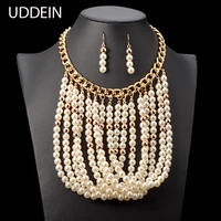 uddein set jewelry tassel pendant simulated pearl necklace wedding bridal jewelry sets vintage maxi necklace women collar