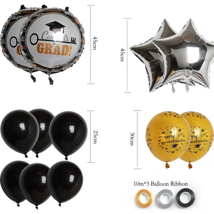 

12Pcs Round Latex Star Aluminum Balloons with Ribbons Grad College Graduation Ceremony Celebration Decorative 2019 Graduation