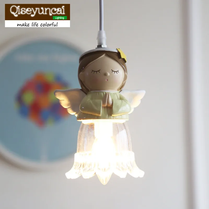 Qiseyuncai-Lámpara de araña americana para habitación de niños, vestido suave de pequeño ángel, simple, bar, restaurante, niño, niña, dormitorio