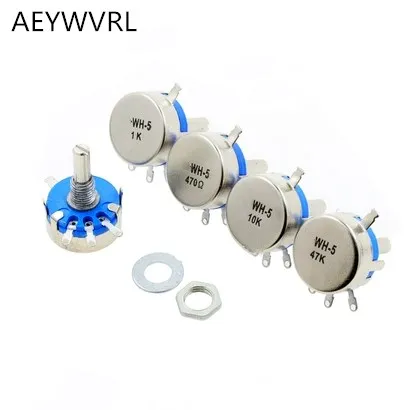 2 шт. WH5-1A 470R 1 K, 2K 1K5 10K 22K 47K 4K7 100K 220K 470K 1 м ом 3 клеммы круглые Вал Поворотный конус потенциометр углерода WH5