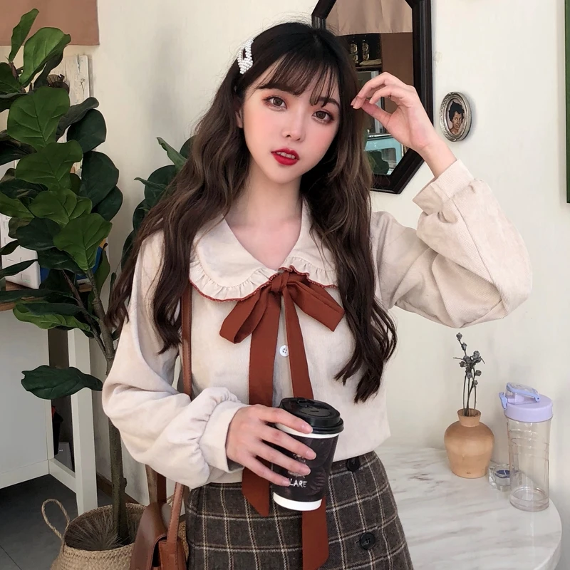 Блузки в Корейском стиле Милая женская одежда шифоновые топы с бантом свободные