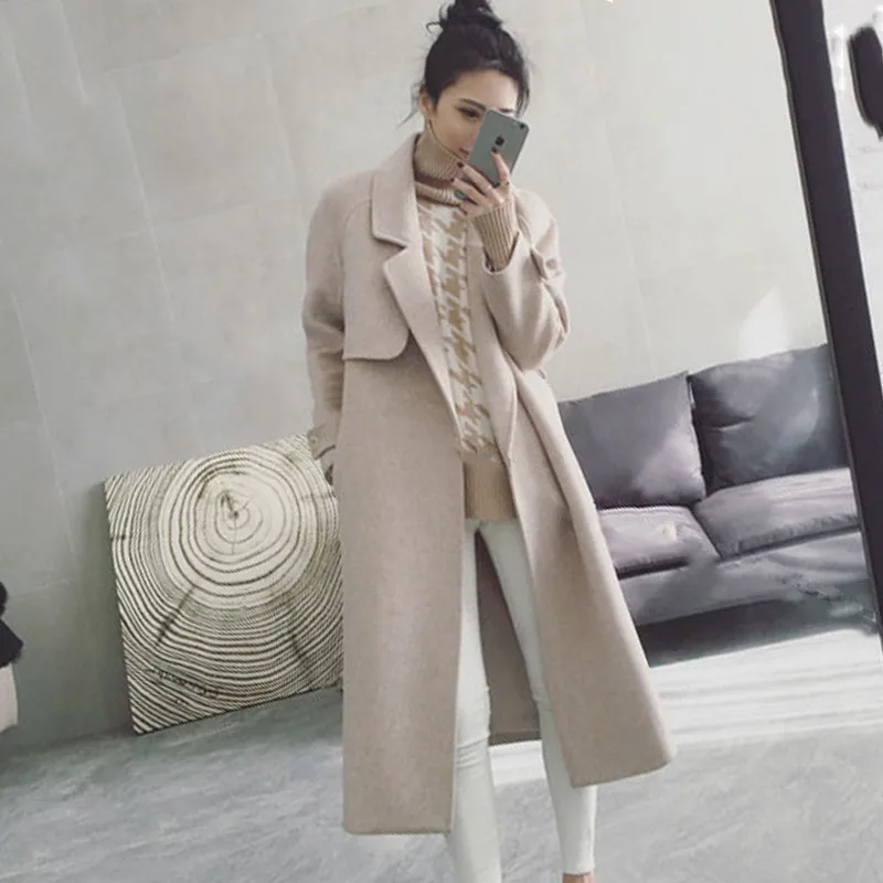 Creamy Camel Coat Женское зимнее шерстяное пальто размера плюс, винтажное корейское шерстяное пальто с длинным рукавом, Abrigos Mujer Invierno, молочное кашемировое пальто NW532 - Цвет: Creamy Camel Coat