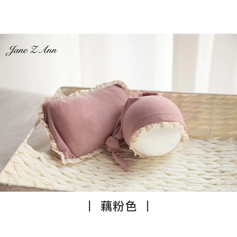 Jane Z Ann Newborn photography props baby studio 6 colors cotton lace hat+ pillow photo shooting accessories | Детская одежда и