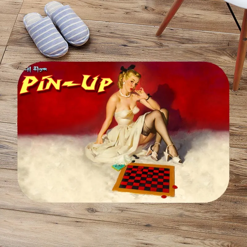 Фланелевый впитывающий нескользящий коврик для ванной комнаты Pin Up Girl входной