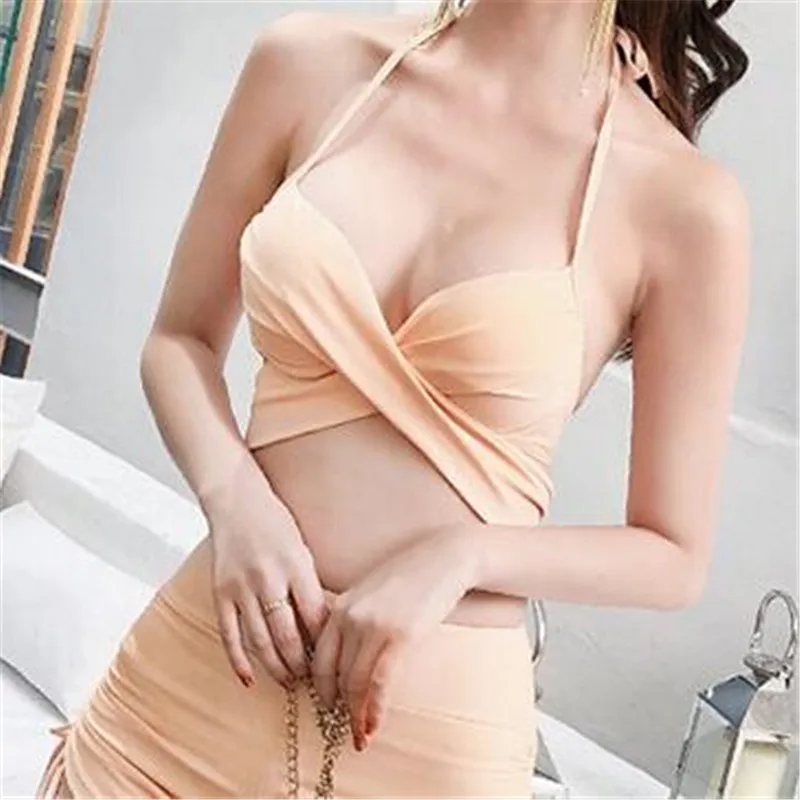 Neploe Three Pieces Skirt-style Bikini Set Halter Lace Up Solid Women Swimsuit High Waist Backless Conservative Swimwear 42235 | Спорт и