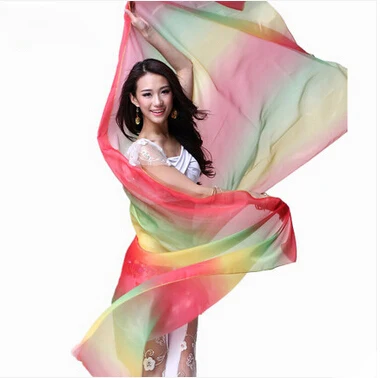 

Belly dance dancing accessories chiffon o.l yarn scarf rainbow gradient color yarn scarf 2.4 *1.2m belly dance veils