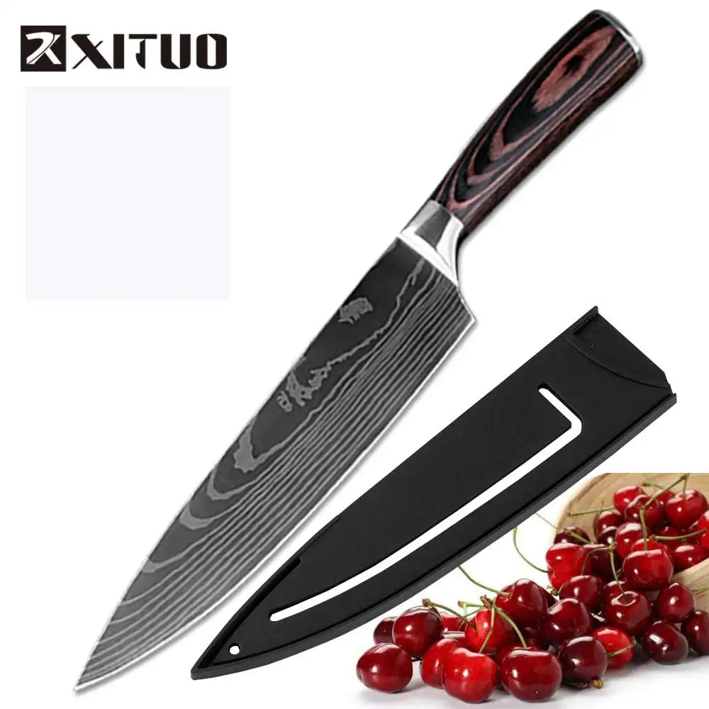 8 in chef knife XITUO Высокое качество нож шеф-повара 7CR17 с высоким содержанием углерода Нержавеющая сталь японская серия из дамасской стали с лазерным узором шеф-повара 8-в кухонный нож - Цвет: 8 in chef knife
