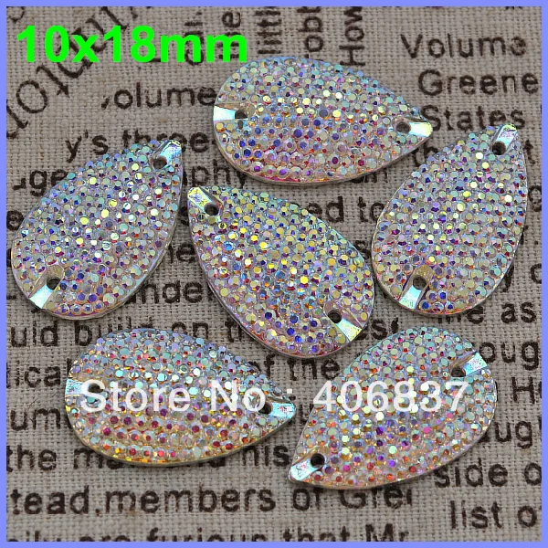 Free Shipping, 100pcs/Lot, 10*18mm Bling-star Crystal AB sew on resin stones flat back sew on teardrop beads