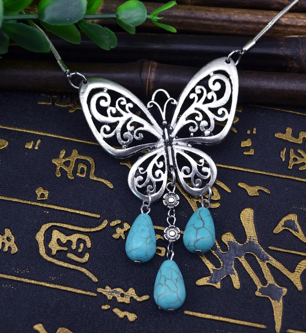 Винтажные Серебристые кулоны Цвет мотыльковый подвес-ожерелье для женщин и